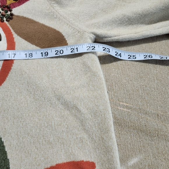 Alfred Dunner Fall Floral Sweater Beige Brown Orange V-Neck Beaded Boho Large - Picture 8 of 9